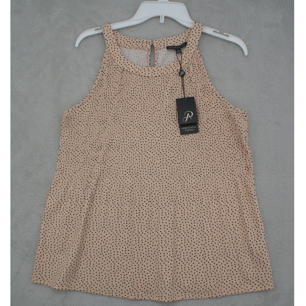 Adrianna Papell Womens Polka Dot Pleated Halter Top Peach Black AD1S300982 M